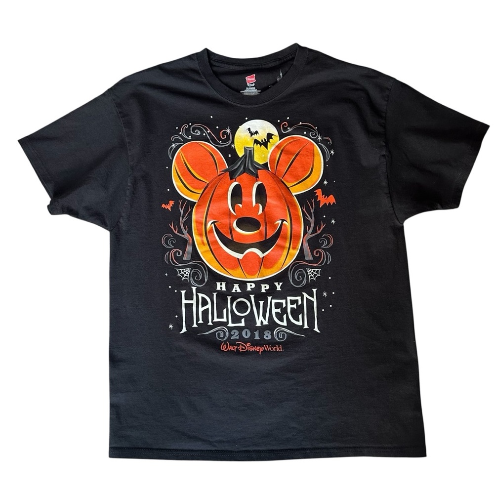 Disney Parks 2018 Happy Halloween Mickey Pumpkin Short Sleeve T-shirt Sz XL